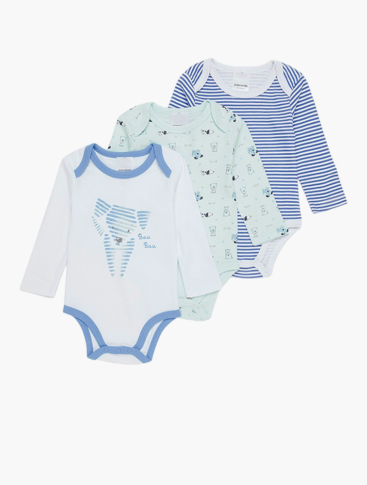 MyRunway Shop POP CANDY Baby Boys 3 Pack Printed Babygrows Blue